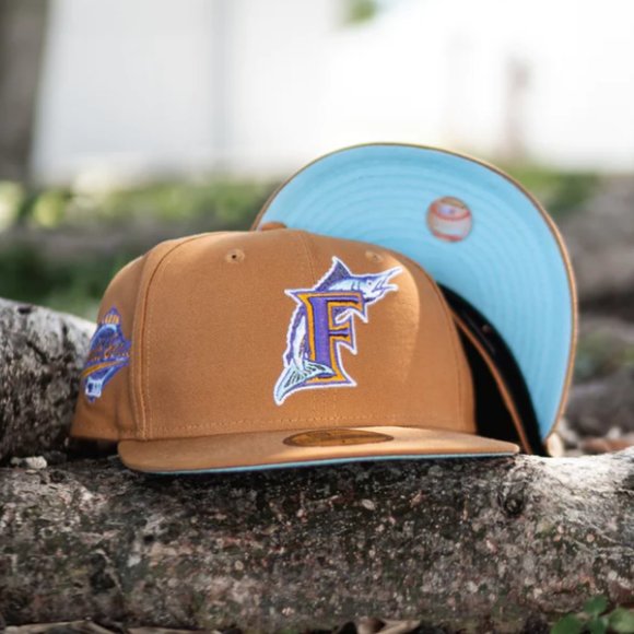 New Era Florida Marlins Khaki Pack Fitted Hat 97 World Series Patch - Picture 1 of 12